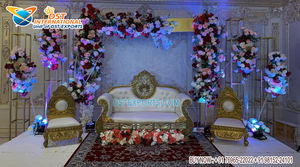 Sofá de boda de oro blanco de diseñador para escenario, sofá de boda de oro blanco de doble Corazón, sofá de boda real para escenario de boda para pareja - Product Image 5