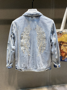 Primavera y otoño nueva tendencia de impresión Hip Hop Casual para hombre Jean conjuntos Denim Jean chaquetas manga completa estilo acanalado áspero - Product Image 3