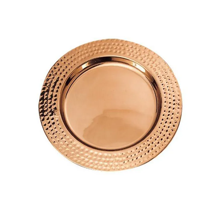 Antique Copper Plated Metal Charger Plate Hammered Design for Home And wedding Tabletop Dinner Plates