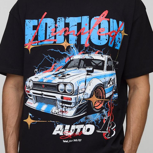 เสื้อยืดผู้ชายทรงกราฟิกขนาดใหญ่น้ำหนักเบาสีดำ - Product Image 4