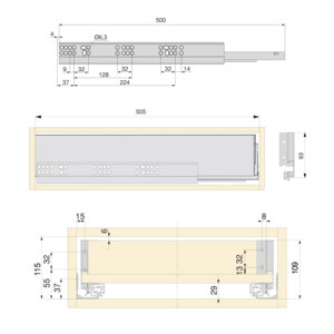 Kit per cassetti da cucina o da bagno con pannelli regolabili 3D e modulo verniciato da 900mm con altezza Emuca Vertex 93mm-ferramenta da cucina - Product Image 5