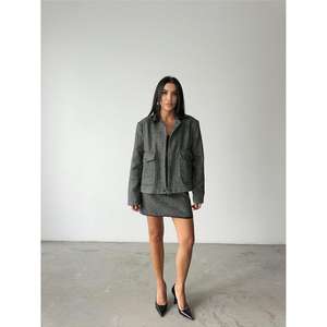 Veste en cachemire à fermeture éclair pour l'automne, motif chevrons, courte, noire - Product Image 2