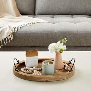 Bandeja DE SERVICIO DE MADERA ovalada con asas, Plato decorativo para mesa de centro, sala de estar (15,75x10,8x1,25 pulgadas) - Product Image 2