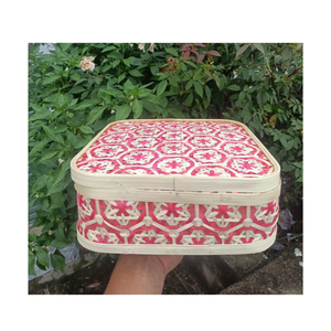 Panier de pique-nique rond vintage en bambou avec couvercle multicolore - Panier en rotin naturel tissé à la main pour cadeaux en plein air - Vente en gros - Product Image 4