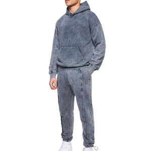 Nuevo Chándal de Invierno para Hombre, Tendencia, con Pedrería, Lavado Ácido, Color Sólido, 100% Algodón, Logotipo Totalmente Personalizado - Product Image 5