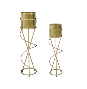 Maceta moderna con soporte, soporte decorativo de metal, hierro, acabado dorado, juego decorativo de 2 macetas con soporte de metal - Product Image 5