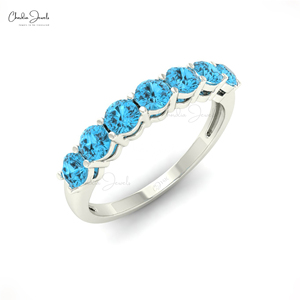 Anillo de Eternidad Medio con Topacio Azul Suizo Natural de 3mm, Corte Brillante, Oro Sólido de 14k, Joyería de Boda al por Mayor para Novias - Product Image 2
