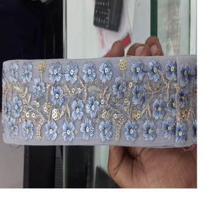 Filet en organza de 1 pouce de largeur sur mesure 100% coton rubans brodés à la machine lacets divers modèles de couleurs pour les robes de mariage - Product Image 2