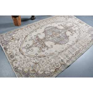 Alfombra turca Vintage de área grande de 5,2x8,6 pies, patrón de retazos marrón Beige, Material de lana, respaldo de látex, estilo Tabriz para adolescentes - Product Image 2