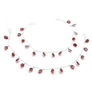 Tobilleras de Latón con Granate Natural Genuino de 10 Pulgadas, Piedra Preciosa Marrón, Estilo Religioso, Ajustables, Par de Regalo para Ella - Product Image 1