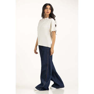 Women's Relax Fit Top WM-KTP-WS25-109 Cotton Jersey Breathable Casual <b>Bow</b> Collar Tee OEM ODM Manufacturer Pakistan - Product Image 4