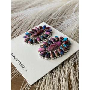Navajo Handmade Pink Mohave Turquoise <b>Sterling</b> <b>Silver</b> <b>Stud</b> Cluster <b>Earrings</b> - Product Image 3