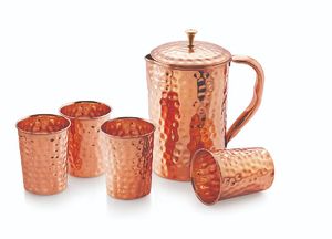 Trendy Drinkware Set Copper <b>Water</b> <b>Jug</b> <b>with</b> <b>Lid</b> and 4 Copper Glass Set for Kitchen Home Hotels Restaurant - Product Image 6