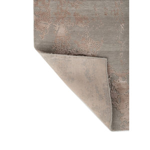 Tapis Kavi gris et noir en laine et soie de bambou noués à la main - Esk-431 - Tapis de cuisine élégants avec erreur de projet - Product Image 5