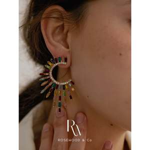 14K Gold Plated Celestial Statement Earring Rainbow Sunburst Chunky Stud Dainty Abstract Geometric Fashion <b>Ring</b> Gold Earring - Product Image 6