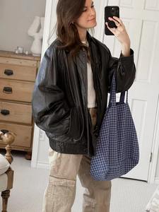 Blouson aviateur en cuir surdimensionné tissé écologique léger coupe-vent femmes automne/hiver/printemps Streetwear MS-JS-0088 - Product Image 2