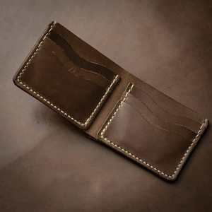 Portefeuille à deux volets en cuir de vachette véritable classique portefeuille pour hommes personnalisé mince Design minimaliste luxe à deux volets Vintage LBW-0282 en cuir véritable - Product Image 5