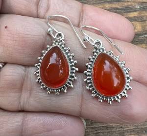 Classy Carnelian Pear Shape Gemstone 925 <b>Sterling</b> <b>Silver</b> Bezel Setting Drop and Dangle Fashionable <b>Earrings</b> for Womens - Product Image 2