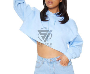 Vente en gros de sweat-shirts à capuche courts pour femmes, personnalisés avec logo, blancs, écologiques, streetwear, 100% coton - Product Image 2