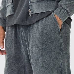 Pantalons de survêtement pour hommes en molleton léger bleu à coupe ample et jambes extrêmement larges, MOQ faible, logo personnalisé, pantalons de jogging d'hiver - Product Image 6