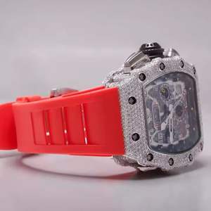 Reloj deportivo de Hip Hop de moissanita medio helado de alta calidad con correa de goma de 20mm Esfera analógica Movimiento japonés Esfera de cristal Ventana - Product Image 2