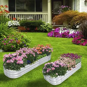 야채를위한 야외 금속 제기 정원 침대, 꽃, 허브 키가 큰 강철 대형 화분 상자 OEM ODM 아연 도금 장식 디자인