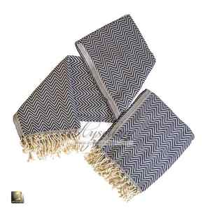 Toalla de playa de algodón orgánico de calidad superior estilo turco de gran tamaño blanco azul rayas tacto suave moda de verano con borlas - Product Image 6