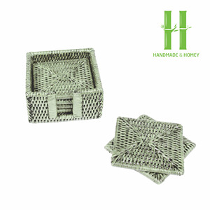 Meilleures ventes : Sous-verres carrés blancs en rotin, qualité standard, faits à la main, sous-verres en jonc de mer, assiettes de présentation et sets de table en jute pour fête - Product Image 4