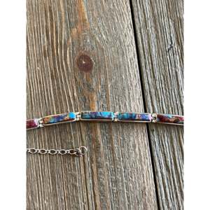 Navajo Pink Dream Mohave Turquoise & Sterling <b>Silver</b> Geometric Link <b>Bracelet</b> for Gift - Product Image 1