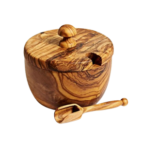 Juego de dos recipientes de madera natural para sal y azúcar Precio mayorista Azucarero con cuchara - Product Image 5