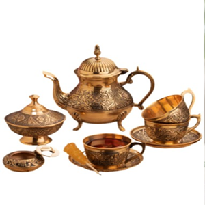 This is a classic silver-plated <b>tea</b> <b>set</b>, showcasing a teapot and six cups with delicate engravings - Product Image 6