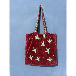 Bolsos Bordados de Conejo al por Mayor, Bolsos Grandes de Terciopelo Hechos a Mano, Bolsos de Viaje Boho para Mujer, Bolsillo Interior, Bolsos de Compras Suzani - Product Image 4