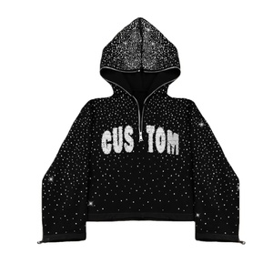 High Quality Custom 100% Cotton Oversized Zipper Hoodie Heavyweight Blank Zip up Unisex Men Rhinestone Zip Hoodies - Product Image 5