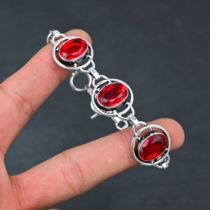 Designer Lab Created <b>Red</b> Garnet Gemstone Luxury <b>Bracelet</b> 925 Silver Plated Handmade Chain Style Wedding Engagement Jewelry 7-8 - Product Image 5
