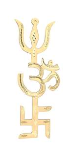 Shubham โบราณเสร็จงานหัตถกรรมโลหะทองเหลือง trishakti Yantra Idol Murti moorti รูปปั้นตกแต่งผนังบ้าน swastik OM trishul Yantra - Product Image 2