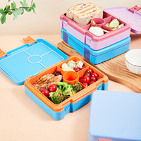 Ensemble de boîtes à lunch personnalisées à 4 compartiments avec couvercle en plastique pour enfants, matériau de qualité alimentaire, allant au micro-ondes