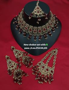 Ensemble de collier ras du cou plaqué or pour mariée, boucles d'oreilles, Maang Tikka, bijoux ethniques pour mariage, fiançailles, anniversaire, tendance, faits à la main - Product Image 2