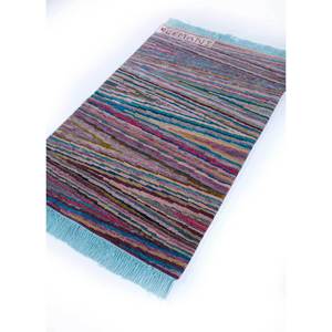 Tapis en laine et soie de bambou à motifs rayés Manchaha - Les-1380 - Noué à la main - Rose et violet - Pour usage domestique - Product Image 2