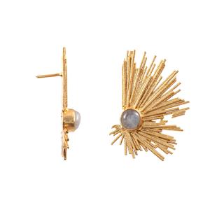 Boucles d'oreilles clous abstraites en argent sterling 925 plaqué or avec pierre de lune arc-en-ciel, mignonnes, sans nickel, sans plomb, pour mariages et fêtes - Product Image 2