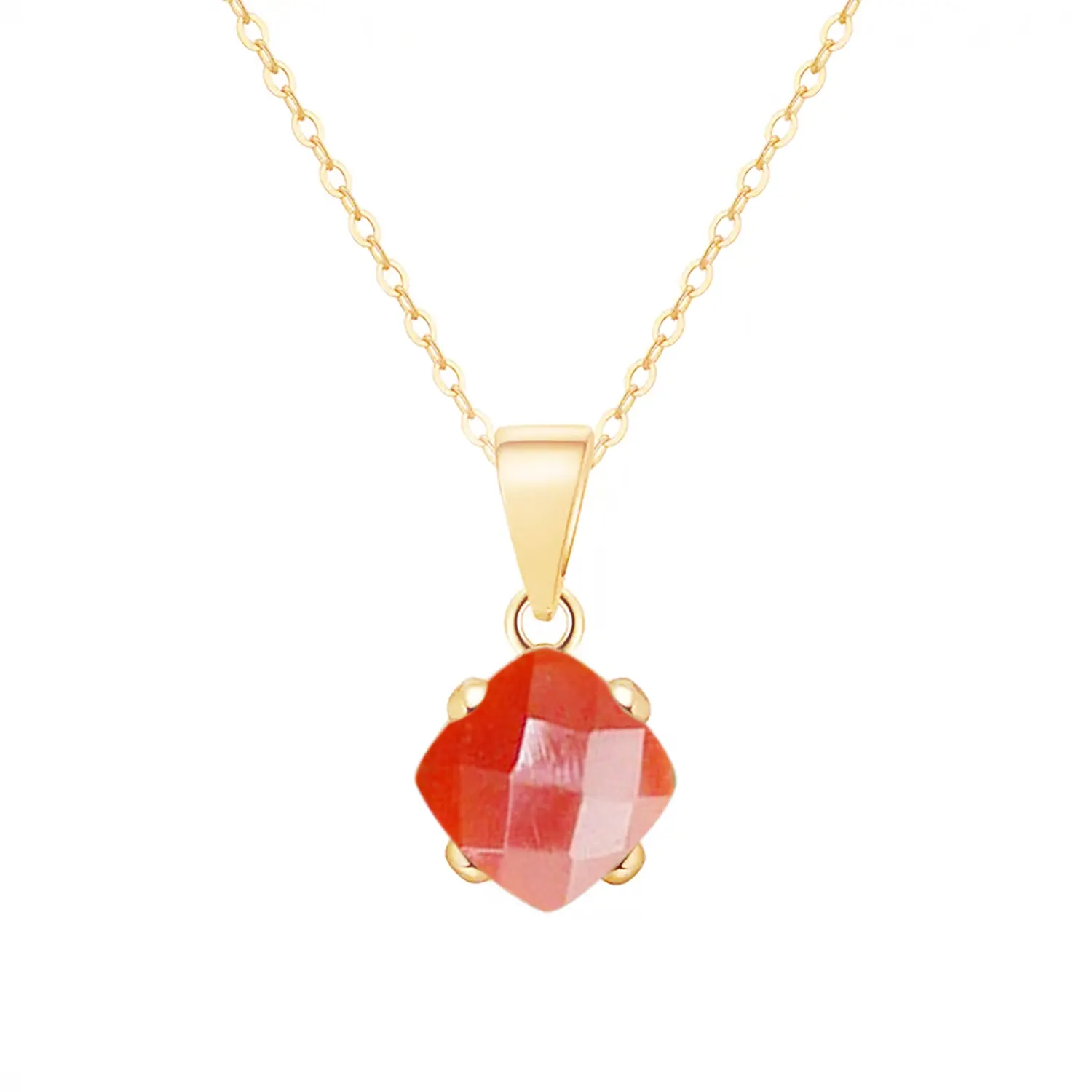 925 Sterling Silver Faceted Cushion Carnelian Gemstone Prong Setting Birthstone Pendant Necklace Wholesale Jewelry