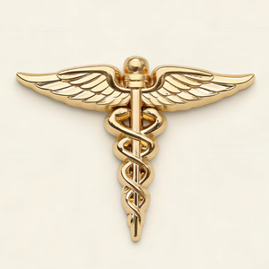 Épinglette en métal plaqué or avec symbole médical Caducée - Badge personnalisé pour médecins, infirmières et professionnels de santé - Product Image 1