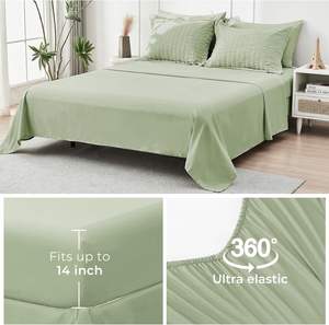 Juego de edredón verde claro Twin Queen King Seersucker 7 piezas Juego de cama para todas las estaciones con edredones, sábanas, fundas de almohada, fundas - Product Image 6