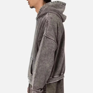 Sweat à capuche sport en molleton 340 grammes de haute qualité pour homme, coupe oversize, effet vieilli, couleur unie, logo personnalisé, teint uni, hiver - Product Image 5