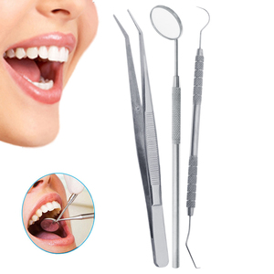 Precio al por mayor: Kits de examen dental CE de 3 piezas de acero inoxidable de alta calidad con fuente de alimentación manual, incluye juego de sondas y palillos. - Product Image 4