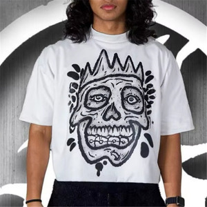 Camisetas de gran tamaño con gráfico cuadrado recortado de verano personalizado para hombres, ropa de calle de algodón con estampado DTG desgastado, estilo informal holgado - Product Image 4