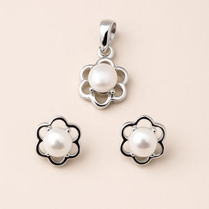 Ensemble collier et boucles d'oreilles Rhaya Jewels en argent sterling 925 pour femmes, avec perles florales, plaqué rhodium, pour mariages, fêtes, cadeaux, tendance - Product Image 1