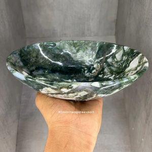 Cuenco de forma ovalada de ágata y musgo tallado a mano al por mayor, cuenco de piedras preciosas de Chakra de corazón personalizado, cuenco de Feng Shui de meditación curativa - Product Image 2