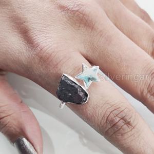 Bijoux en pierre brute Bague pour femme Grenat naturel Pierre précieuse brute Janvier Pierre de naissance Étoile Bague réglable Bague en argent sterling 925 - Product Image 2