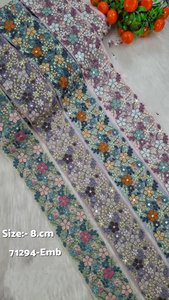 Dentelles brodées florales en sequins sur mesure de 1'' 1 7/8'' de large, style vintage écologique, 100% coton, garnitures élégantes pour projets - Product Image 4