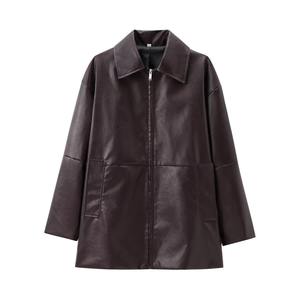 Veste en faux cuir à manches longues pour femmes vêtements d'extérieur amples avec remplissage en coton respirant tricoté confortable - Product Image 1